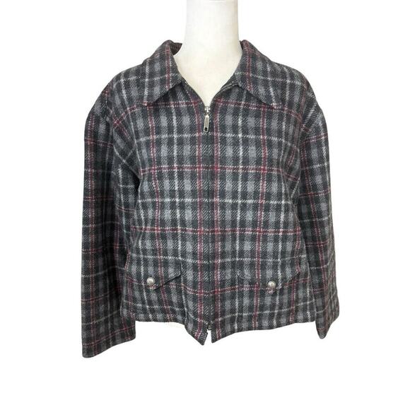 Fashion Bug Jacket Womens Size M Gray Wool Windowpane Plaid‎ Y2K Clueless Preppy - Picture 6 of 16